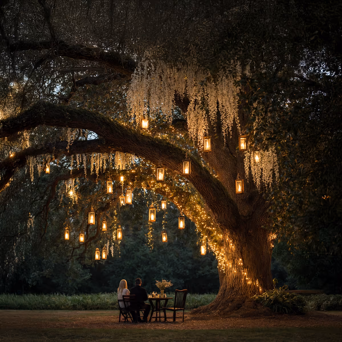 The farm lit green and amber for Tea Nights